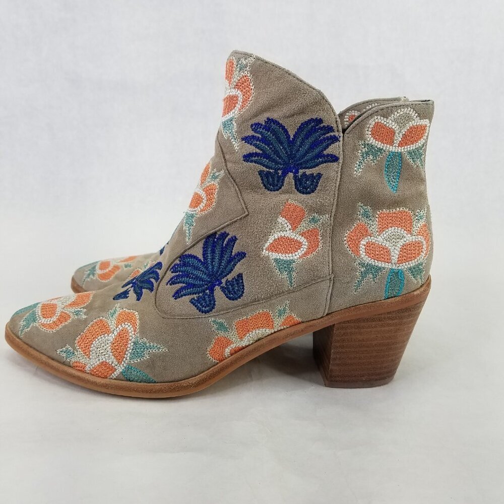 Rebecca Minkoff Lulu Too Boot 9.5 Grey Suede Embroidered Ankle Zip Boho Cowgirl - Picture 5 of 16